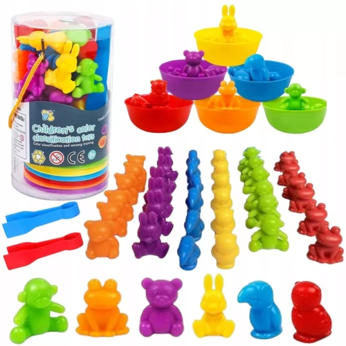 Figurki Zwierzątka Sorter Montessori do Nauki Liczenia i Kolorów 36 elementów od 3+