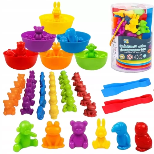 Figurki Zwierzątka Sorter Montessori do Nauki Liczenia i Kolorów 36 elementów od 3+