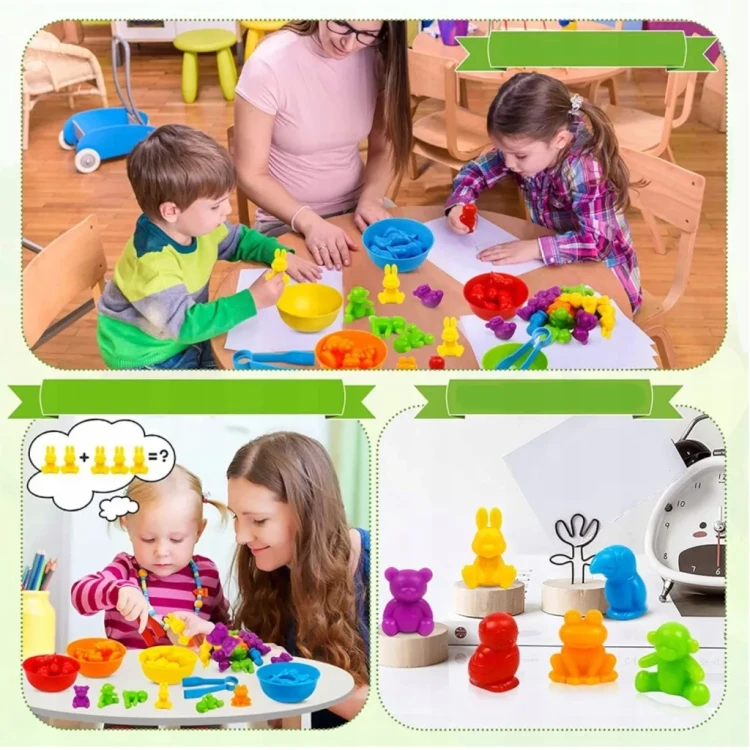 Figurki Zwierzątka Sorter Montessori do Nauki Liczenia i Kolorów 36 elementów od 3+