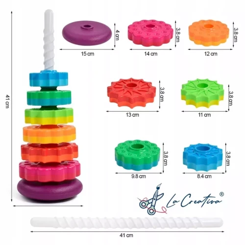 Tęczowa Wieża Rainbow Tower 40 cm – Edukacyjna Piramida Sensoryczna Montessori