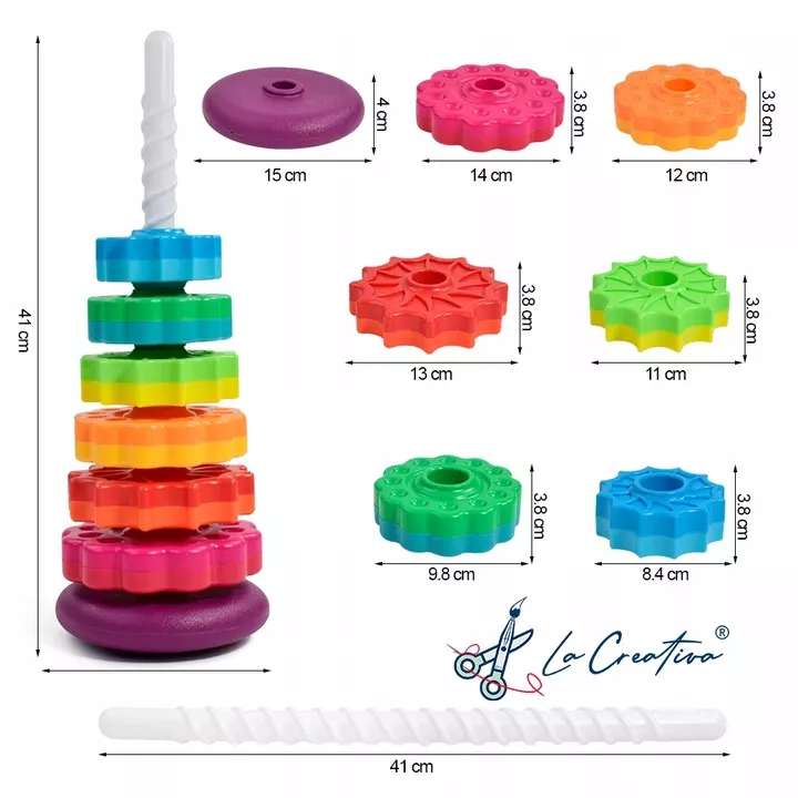 Tęczowa Wieża Rainbow Tower 40 cm – Edukacyjna Piramida Sensoryczna Montessori