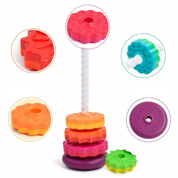 Tęczowa Wieża Rainbow Tower 40 cm – Edukacyjna Piramida Sensoryczna Montessori