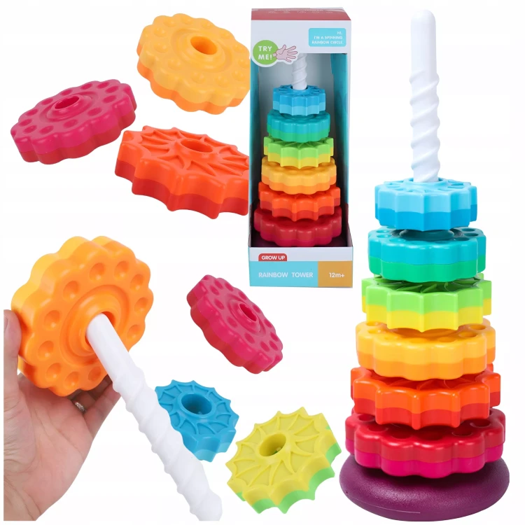 Tęczowa Wieża Rainbow Tower 40 cm – Edukacyjna Piramida Sensoryczna Montessori