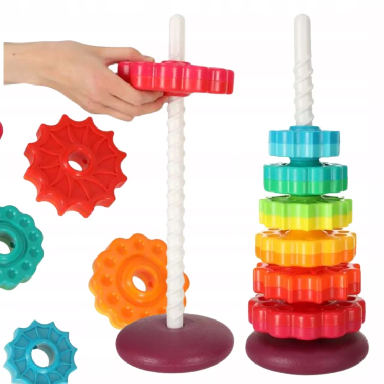 Tęczowa Wieża Rainbow Tower 40 cm – Edukacyjna Piramida Sensoryczna Montessori