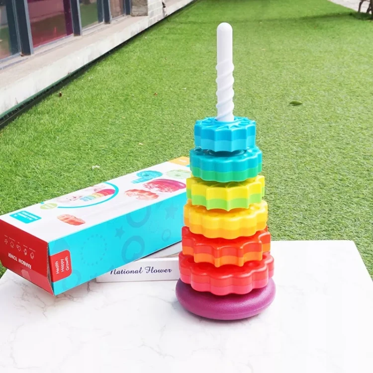 Tęczowa Wieża Rainbow Tower 40 cm – Edukacyjna Piramida Sensoryczna Montessori