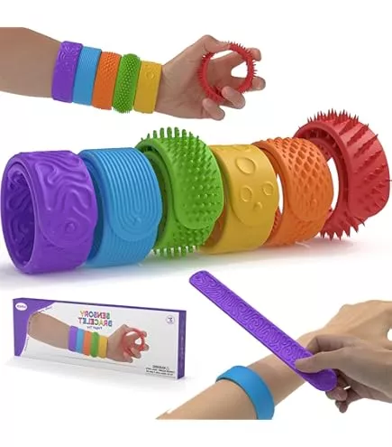 Zestaw 6 Elastycznych Bransoletek Sensorycznych – Silikonowe Opaski Antystresowe typu Fidget