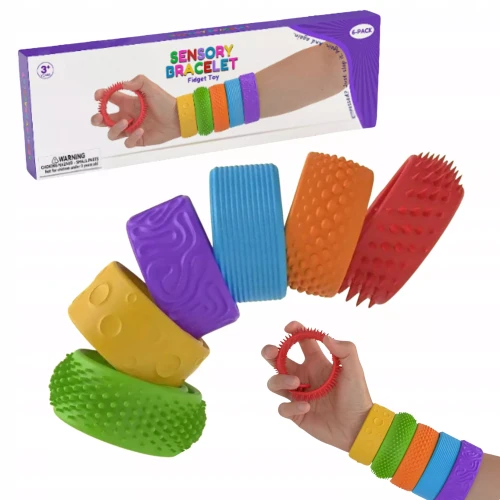 Zestaw 6 Elastycznych Bransoletek Sensorycznych – Silikonowe Opaski Antystresowe typu Fidget