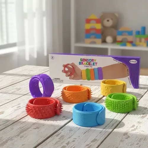 Zestaw 6 Elastycznych Bransoletek Sensorycznych – Silikonowe Opaski Antystresowe typu Fidget