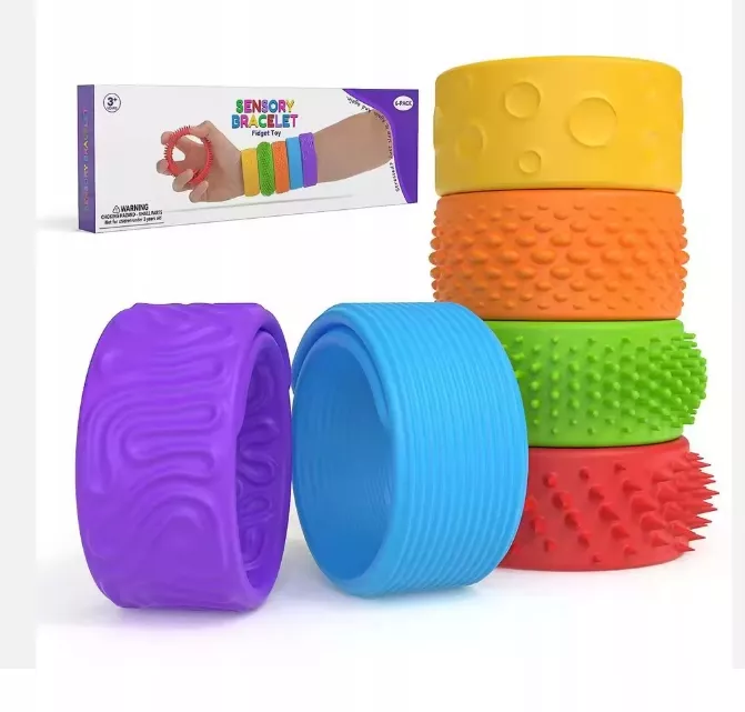Zestaw 6 Elastycznych Bransoletek Sensorycznych – Silikonowe Opaski Antystresowe typu Fidget