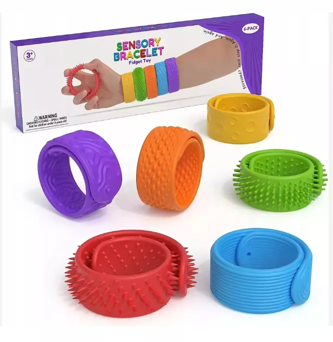 Zestaw 6 Elastycznych Bransoletek Sensorycznych – Silikonowe Opaski Antystresowe typu Fidget