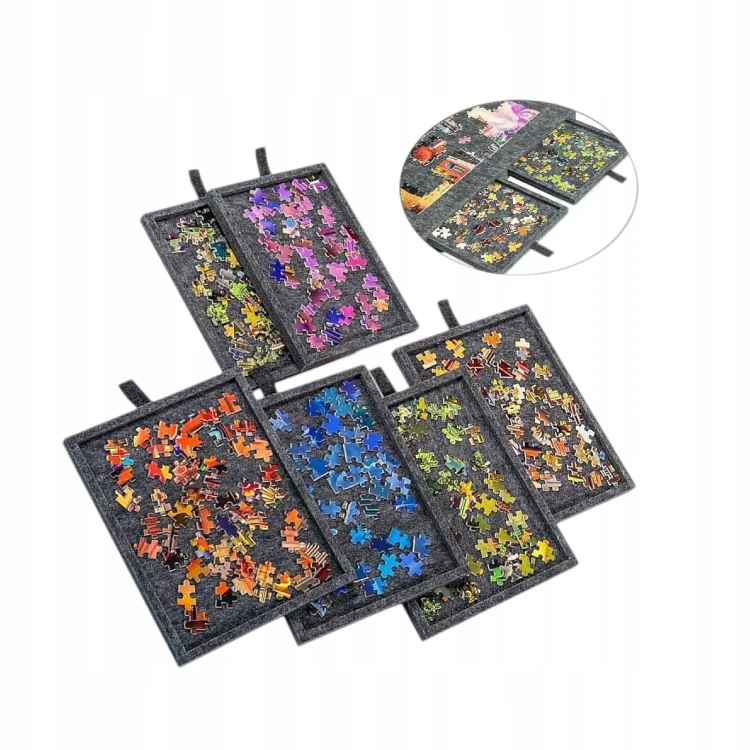 Drewniany Stolik do Puzzli 2w1 z Matą Filcową i 6 Szufladami Organizera 77x54 cm