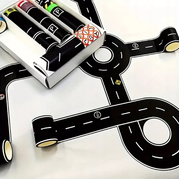 Papierowe Taśmy Drogi i Tory – Zestaw 28 Rolek z Naklejkami (28x 3m)