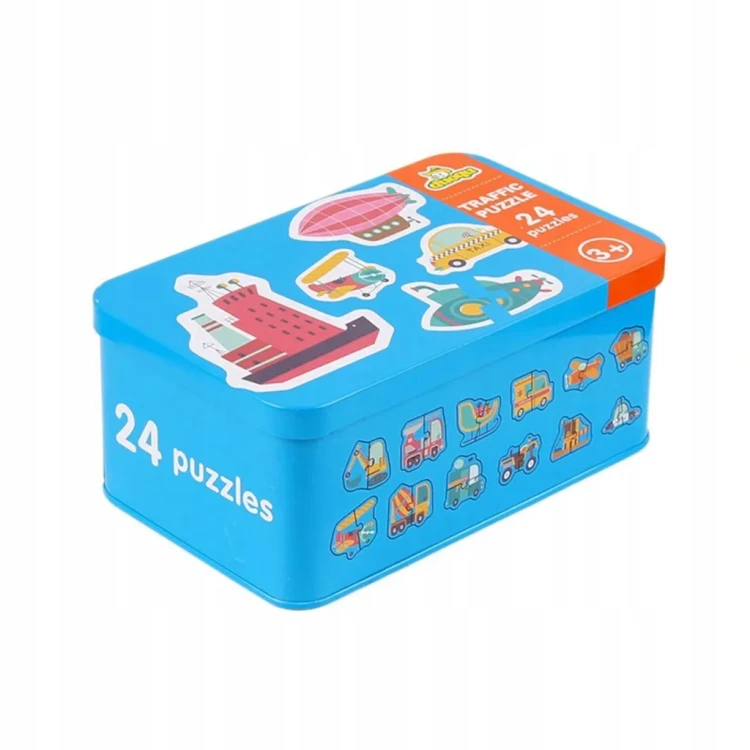 Moje Pierwsze Grube Puzzle Pojazdy – 24 Układanki w Kolorowej Puszce (48 elementów)
