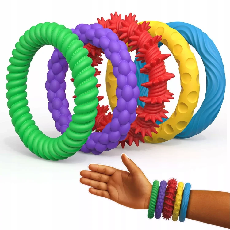Zestaw 5 Bransoletek Sensorycznych Antystresowych – Silikonowe Opaski Fidget SI