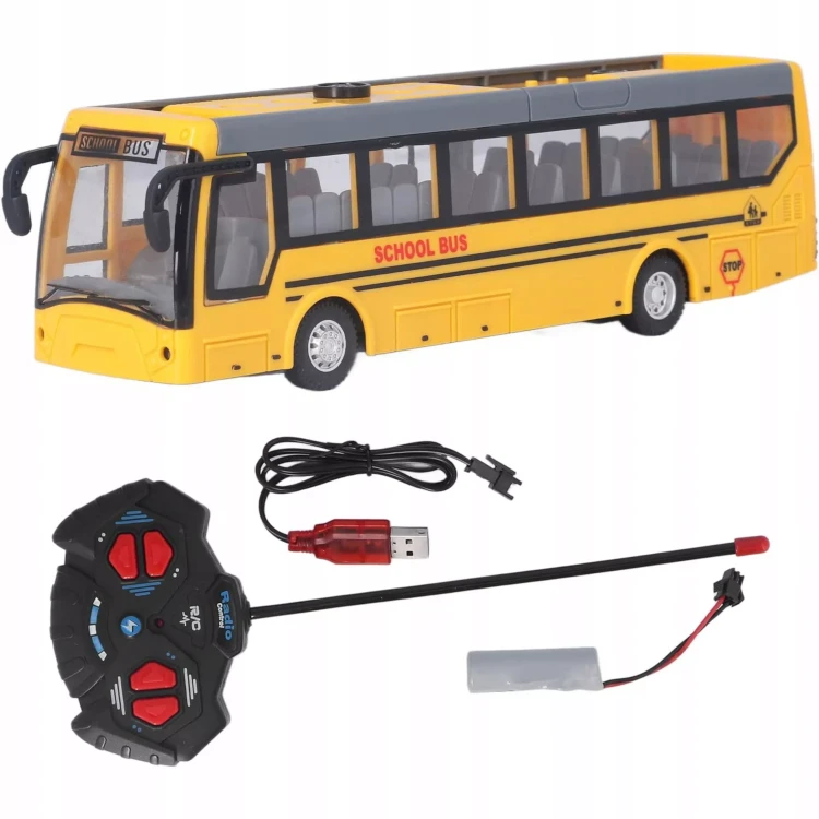 Szkolny Autobus Zdalnie Sterowany (Skala 1:32) – Żółty Bus z Pilotem i Światłami LED