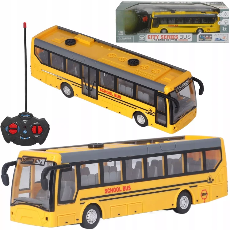 Szkolny Autobus Zdalnie Sterowany (Skala 1:32) – Żółty Bus z Pilotem i Światłami LED