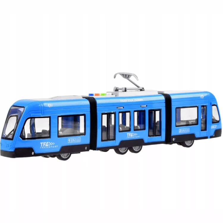 Duży Interaktywny Tramwaj Miejski – Niebieski Pojazd z Napędem, Światłem i Dźwiękiem