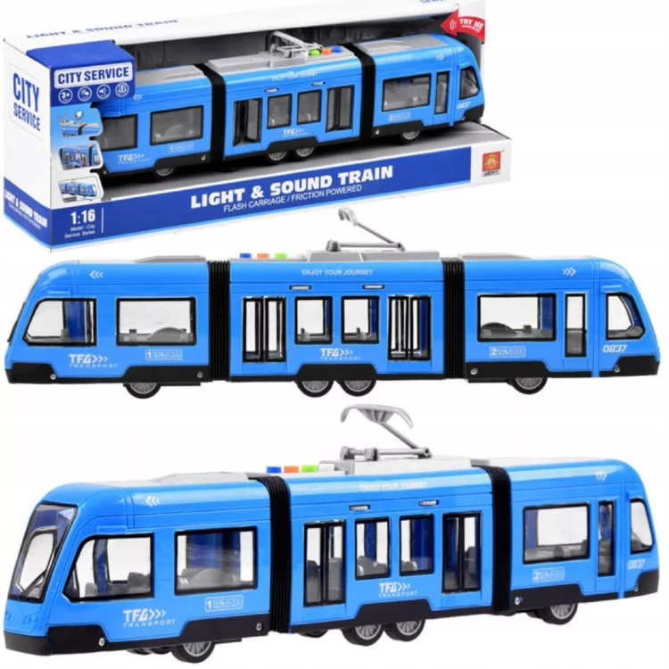 Duży Interaktywny Tramwaj Miejski – Niebieski Pojazd z Napędem, Światłem i Dźwiękiem