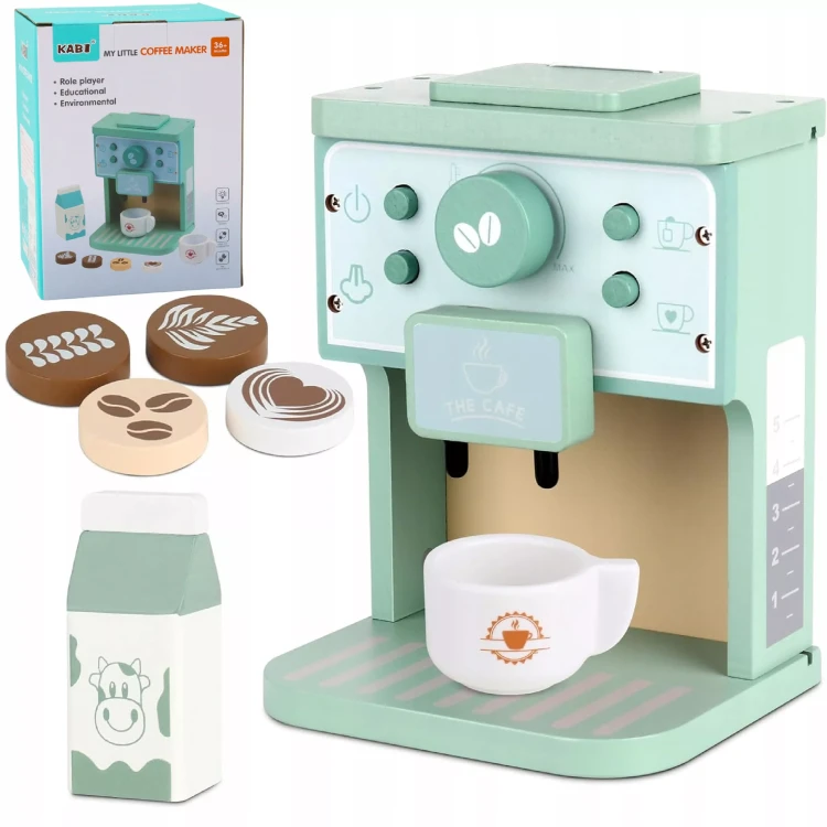 Drewniany Ekspres do Kawy dla Dzieci z Akcesoriami – Zabawkowy Zestaw Baristy
