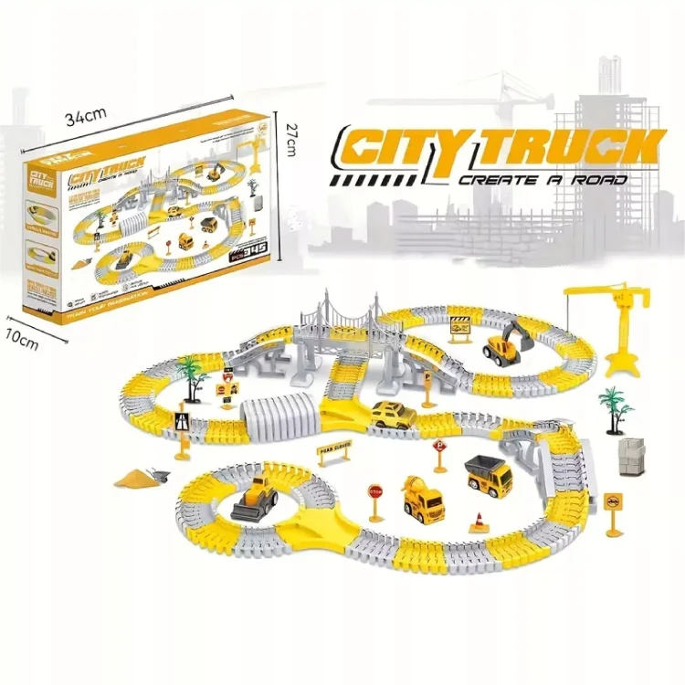 Elastyczny Tor Samochodowy Plac Budowy – Gigantyczny Zestaw Konstrukcyjny (345 elementów)