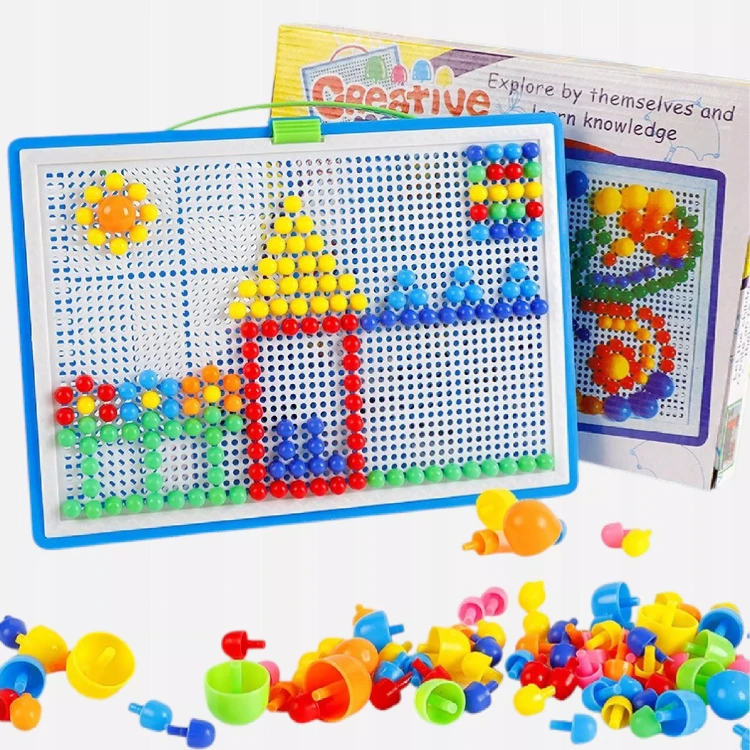 Kreatywna Układanka Mozaika Puzzle Pinezki Grzybki – Edukacyjny Zestaw w Walizce