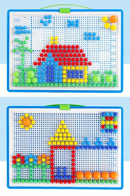 Kreatywna Układanka Mozaika Puzzle Pinezki Grzybki – Edukacyjny Zestaw w Walizce