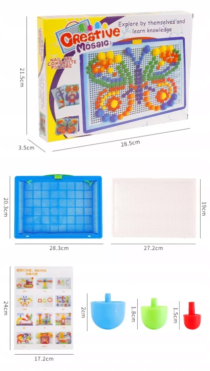 Kreatywna Układanka Mozaika Puzzle Pinezki Grzybki – Edukacyjny Zestaw w Walizce