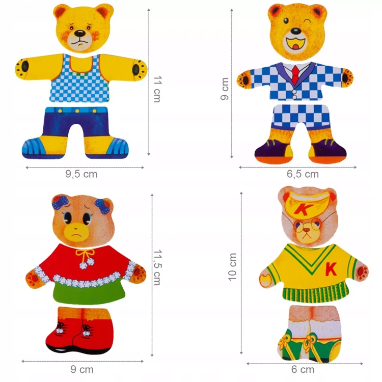 Drewniana Układanka Ubieranka „Rodzinka Misiów” – Sorter Emocji w Skrzynce (74 elementy)