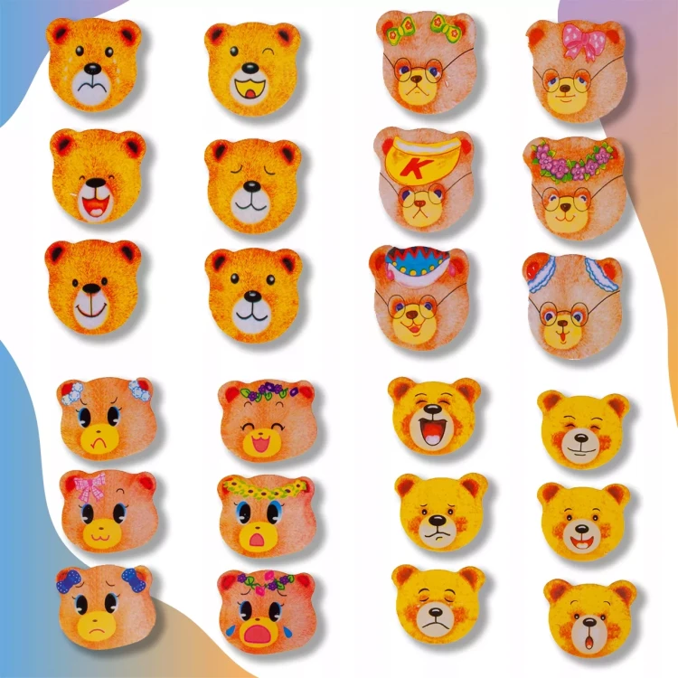 Drewniana Układanka Ubieranka „Rodzinka Misiów” – Sorter Emocji w Skrzynce (74 elementy)