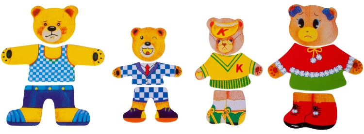 Drewniana Układanka Ubieranka „Rodzinka Misiów” – Sorter Emocji w Skrzynce (74 elementy)
