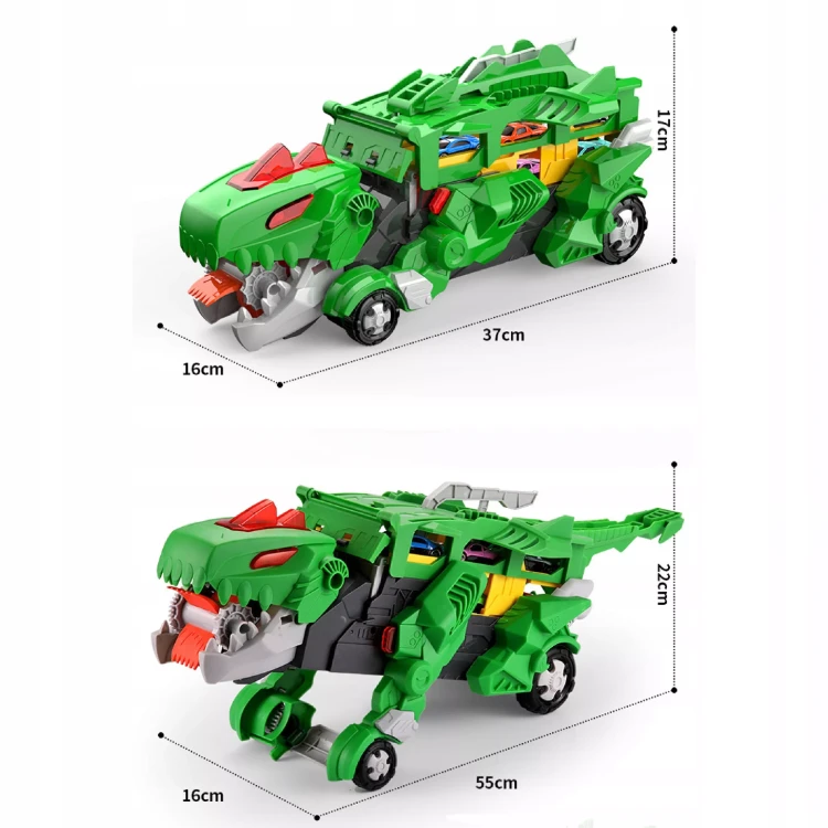 Interaktywna Ciężarówka Dinozaur T-Rex 2w1 – Transmisyjny Transporter z Wyrzutnią i Zjeżdżalnią