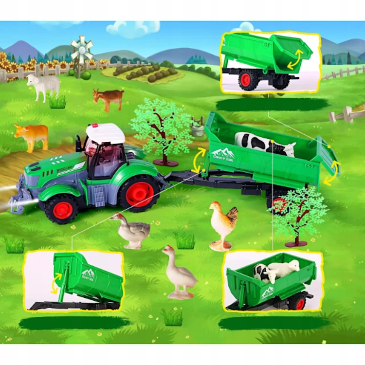 Zdalnie Sterowany Duży Traktor z Przyczepą na Akumulator R/C (Skala 1:24)