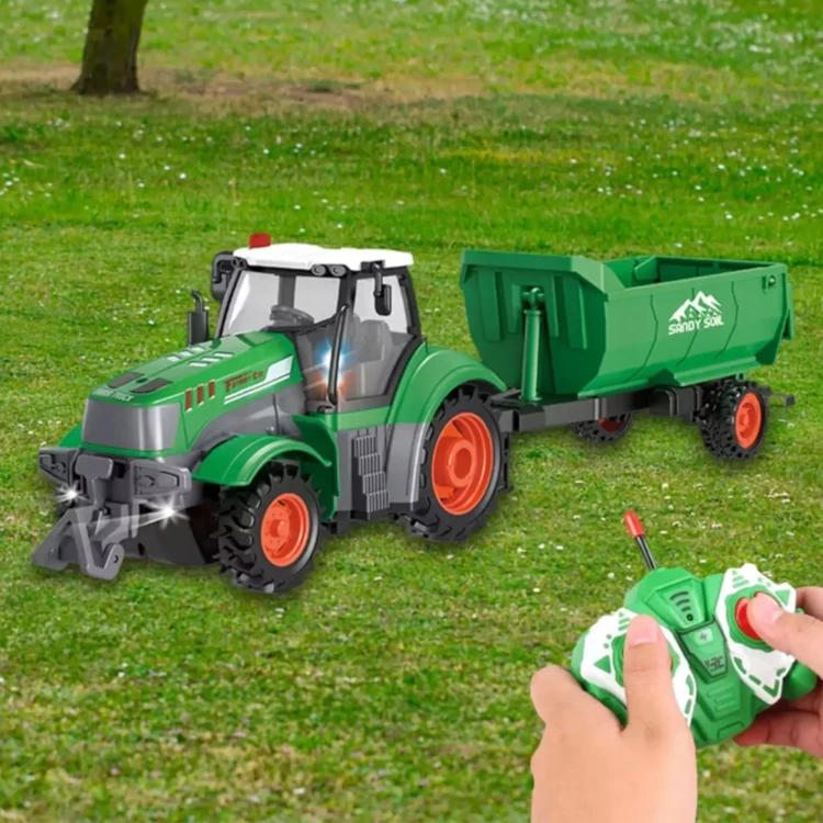 Zdalnie Sterowany Duży Traktor z Przyczepą na Akumulator R/C (Skala 1:24)