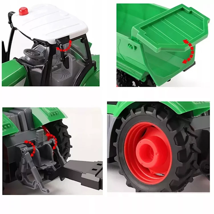 Zdalnie Sterowany Duży Traktor z Przyczepą na Akumulator R/C (Skala 1:24)