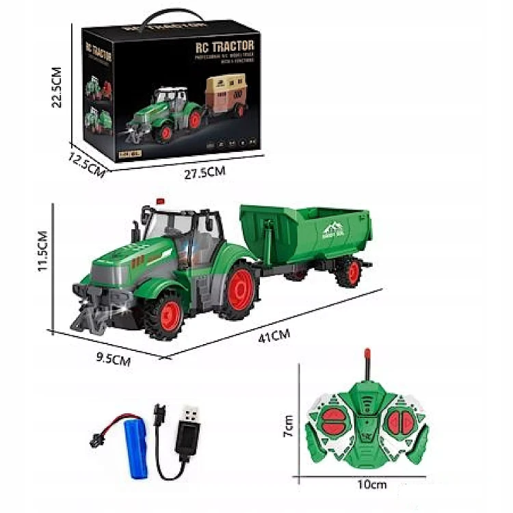Zdalnie Sterowany Duży Traktor z Przyczepą na Akumulator R/C (Skala 1:24)
