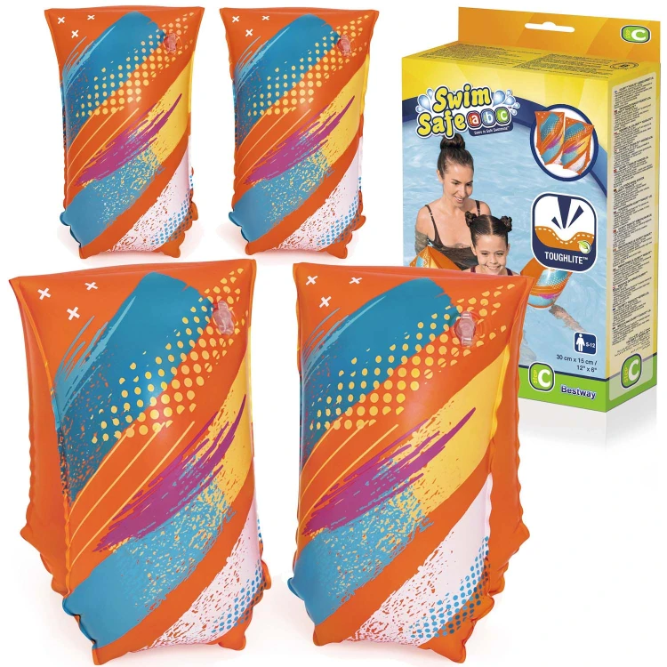 Dmuchane Rękawki do Pływania Bestway ToughLite™ L/XL – Pomarańczowe Motylki (30 x 15 cm)