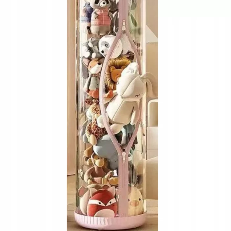 Pionowy Organizer Tubowy na Pluszaki i Maskotki – Różowy Cylinder (112 cm) - różowy