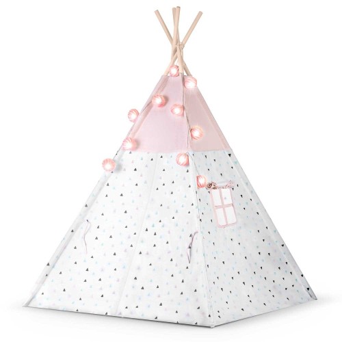 Indiański Namiot Tipi dla Dzieci Nukido – Bawełniany Wigwam z Matą i Akcesoriami 120 x 120 x 165 cm - różowy