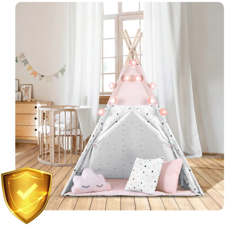 Indiański Namiot Tipi dla Dzieci Nukido – Bawełniany Wigwam z Matą i Akcesoriami 120 x 120 x 165 cm - różowy