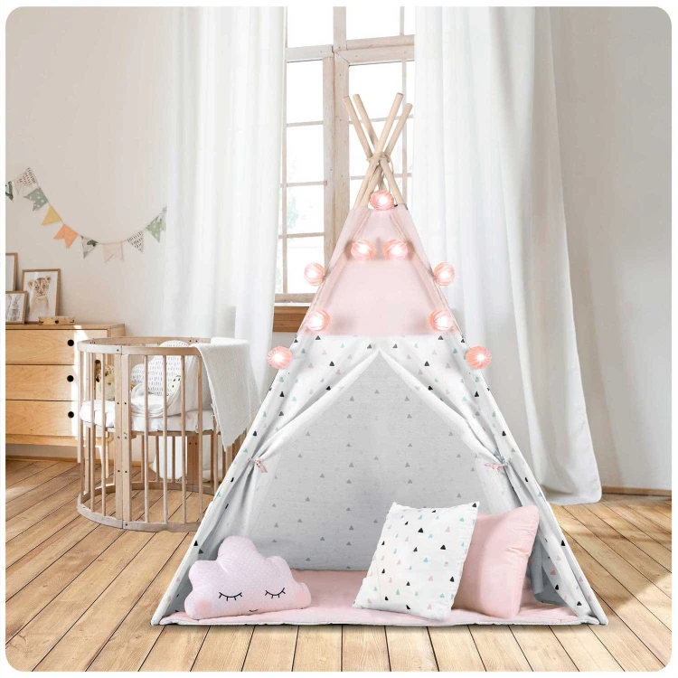 Indiański Namiot Tipi dla Dzieci Nukido – Bawełniany Wigwam z Matą i Akcesoriami 120 x 120 x 165 cm - różowy