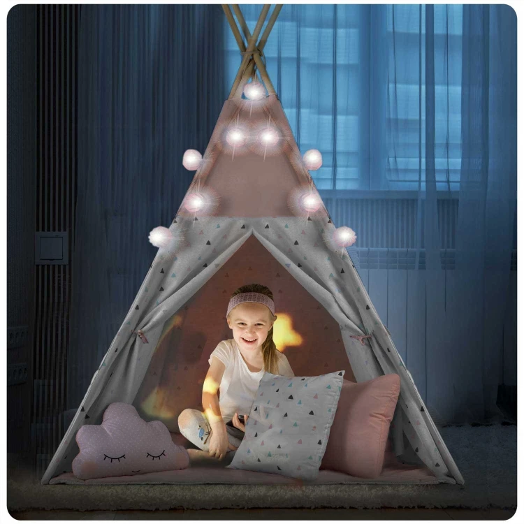 Indiański Namiot Tipi dla Dzieci Nukido – Bawełniany Wigwam z Matą i Akcesoriami 120 x 120 x 165 cm - różowy