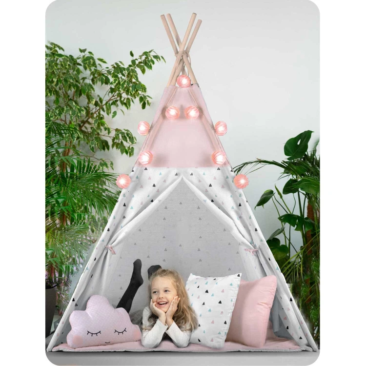 Indiański Namiot Tipi dla Dzieci Nukido – Bawełniany Wigwam z Matą i Akcesoriami 120 x 120 x 165 cm - różowy