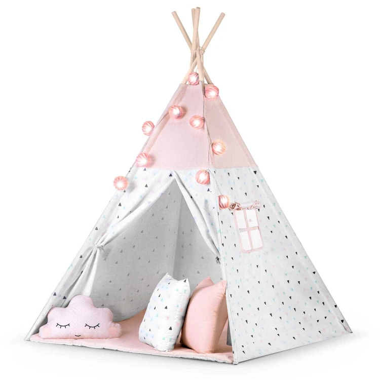 Indiański Namiot Tipi dla Dzieci Nukido – Bawełniany Wigwam z Matą i Akcesoriami 120 x 120 x 165 cm - różowy