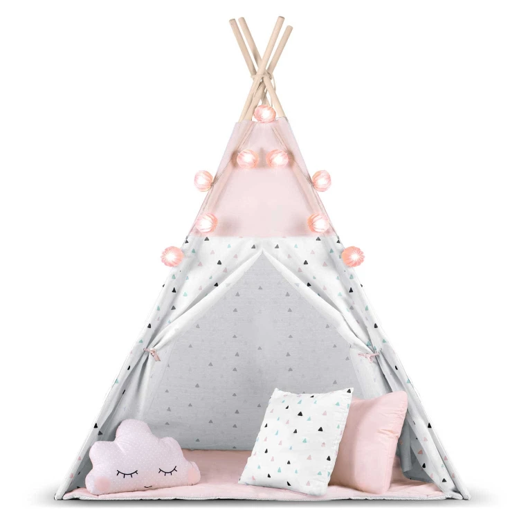Indiański Namiot Tipi dla Dzieci Nukido – Bawełniany Wigwam z Matą i Akcesoriami 120 x 120 x 165 cm - różowy