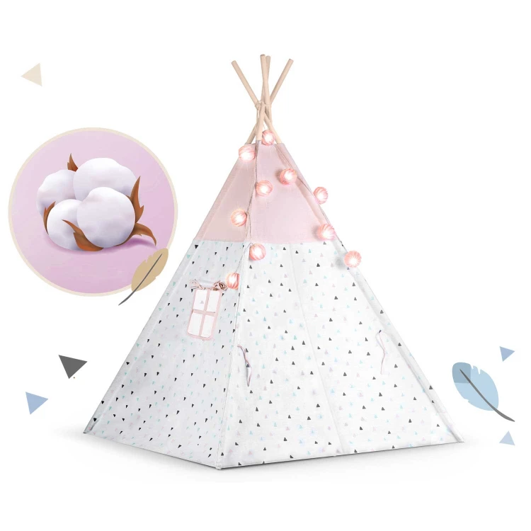 Indiański Namiot Tipi dla Dzieci Nukido – Bawełniany Wigwam z Matą i Akcesoriami 120 x 120 x 165 cm - różowy