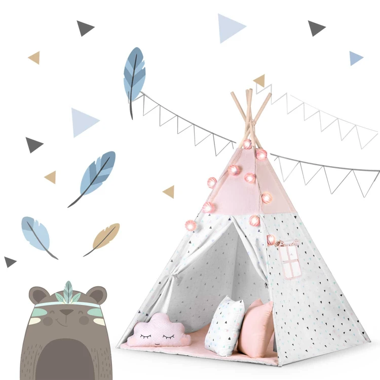 Indiański Namiot Tipi dla Dzieci Nukido – Bawełniany Wigwam z Matą i Akcesoriami 120 x 120 x 165 cm - różowy