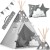 Indiański Namiot Tipi dla Dzieci Nukido – Bawełniany Wigwam z Matą i Akcesoriami 120 x 120 x 165 cm - szary w gwiazdki