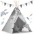 Indiański Namiot Tipi dla Dzieci Nukido – Bawełniany Wigwam z Matą i Akcesoriami 120 x 120 x 165 cm - szary w gwiazdki