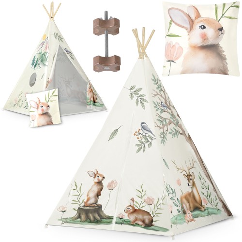 Indiański Namiot Tipi dla Dzieci Nukido – Designerski Wigwam ze Stabilizatorem 114 × 114 × 165 cm - beżowy