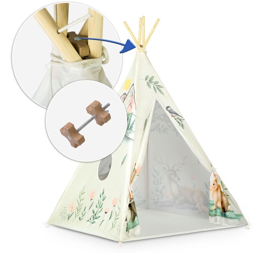 Indiański Namiot Tipi dla Dzieci Nukido – Designerski Wigwam ze Stabilizatorem 114 × 114 × 165 cm - beżowy